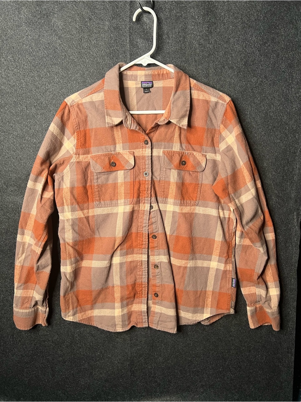 Patagonia Organic Cotton Midweight Fjord Brown Plaid Flannel Shirt Women Size S